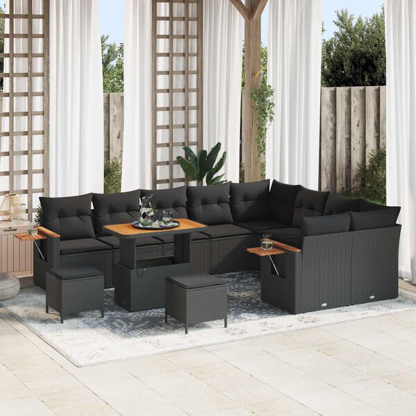 vidaXL Garden Sofa Set with Cushion 12 pcs Black