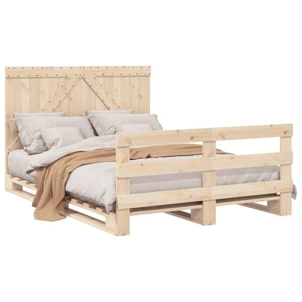 vidaXL Bed Frame Natural Wood Solid pine wood 55.1x78.7 in Durable