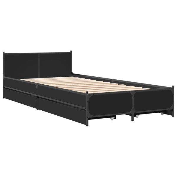 vidaXL Bed Frame Black Engineered Wood, Steel Twin Twin Bed Frame