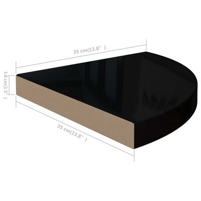 vidaXL Floating Corner Shelves 4 pcs High Gloss Black 13.8"x13.8"x1.5" MDF