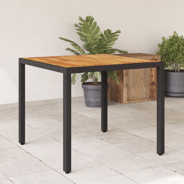 vidaXL Garden Table Black PE Rattan 35.4 x 35.4 x 29.5 in Tough