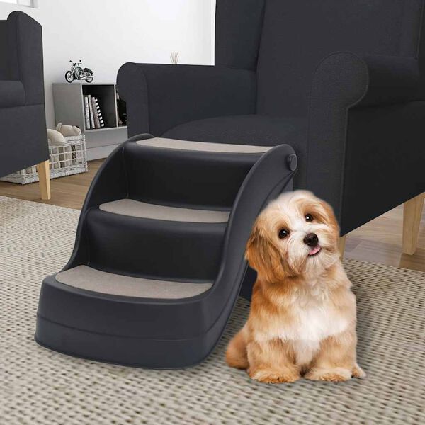 vidaXL Dog Stair Black Polypropylene 3-step Foldable Dog Stair