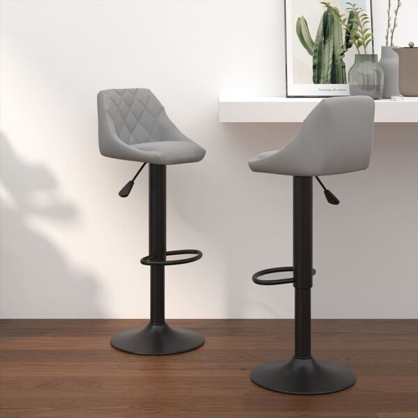 vidaXL Bar Stool Set of 2 Light Grey Velvet, Steel Adjustable size