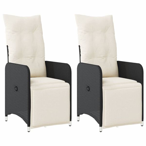 vidaXL Reclining Garden Chair Set of 2 Black, Cream White