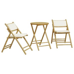 vidaXL Bistro Set Cream White Bamboo, Polyester, Foam, Cotton fiber Medium