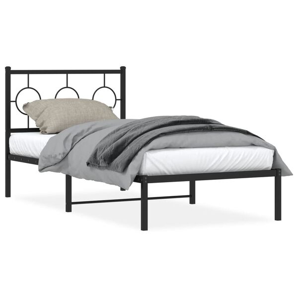 vidaXL Bed Frame Black Powder-Coated Steel Single Bed Frame