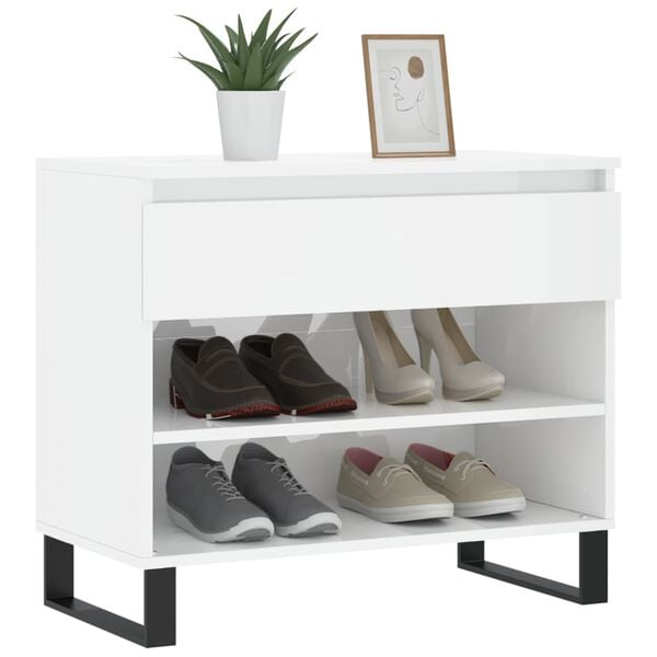 vidaXL Shoe Cabinet High gloss white Engineered wood, metal Medium