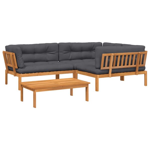 vidaXL Pallet Sofa Set Anthracite Solid Acacia Wood, Polyester Large