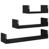 vidaXL Wall Shelf Set of 3 Black Oak Engineered wood Large Wall Shelf
