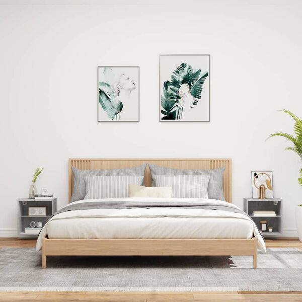 vidaXL Bedside Cabinet Set of 2 Concrete grey Engineered wood Medium