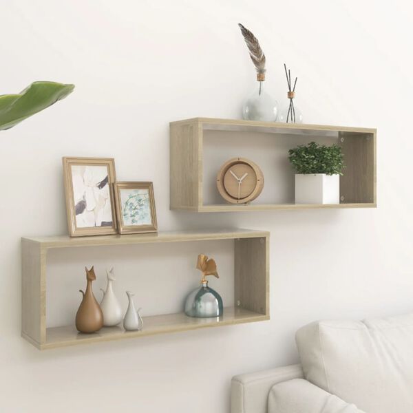vidaXL Wall Shelf Set of 2 Sonoma Oak Engineered wood Medium