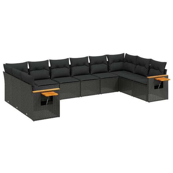vidaXL Garden Sofa Set Black PE rattan 10 Piece Set Modular