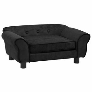 vidaXL Dog Sofa Black Plush, Fir Wood Small Removable Covers Dog Sofa