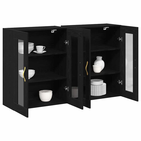 vidaXL Wall Cabinets 2 pcs Black Oak 27.36 x 13.39 x 35.43 in