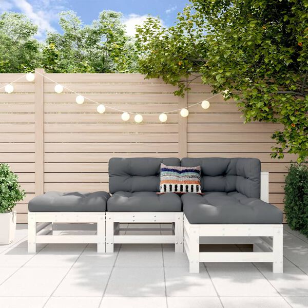 vidaXL Garden Lounge Set White Solid Pine Wood Standard Modular