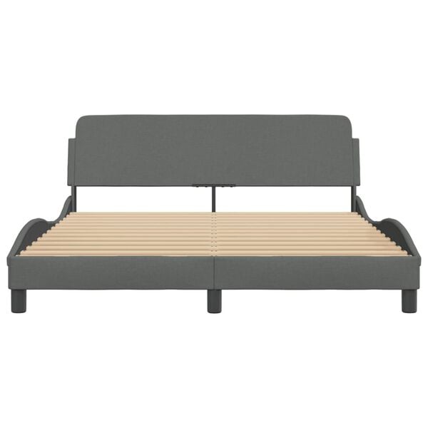 vidaXL Bed Frame Dark Gray Polyester Fabric, Metal, Solid Pine Wood, Plywood