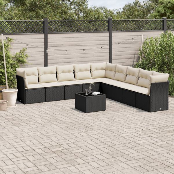 vidaXL Garden Sofa Set Black and Cream White