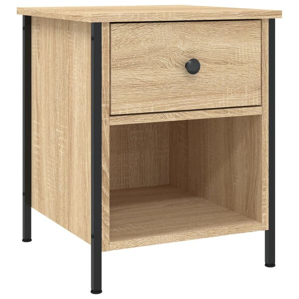 vidaXL Bedside Cabinet Sonoma Oak Engineered Wood, Iron Compact Modern