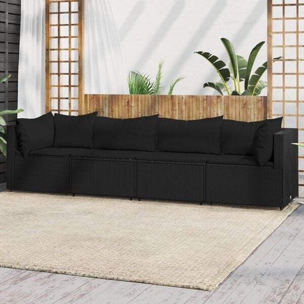 vidaXL Patio Lounge Set Black PE Rattan Large Adjustable Feet
