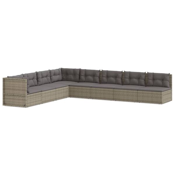 vidaXL 8 Piece Patio Lounge Set with Cushions Gray Poly Rattan