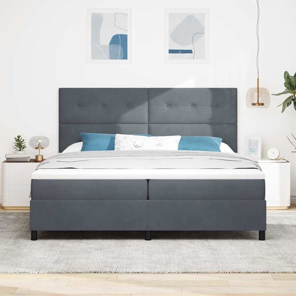 vidaXL LED Box Spring Bed Dark Grey 78.74 x 78.74 in Fabric