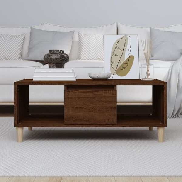 vidaXL Coffee Table Brown Oak Engineered Wood, Solid Eucalyptus Wood Large