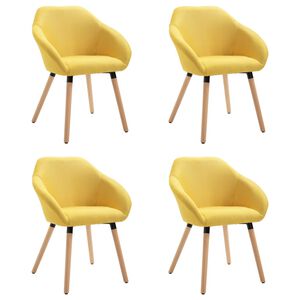 vidaXL Dining Chair Set of 4 Yellow Polyester, Solid wood Standard
