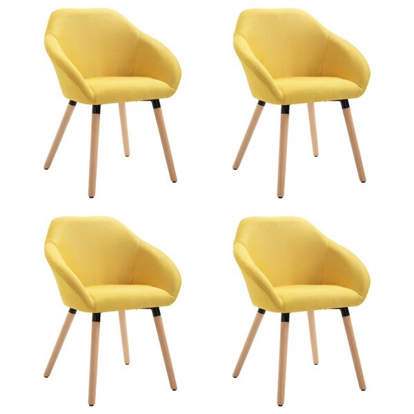 vidaXL Dining Chair Set of 4 Yellow Polyester, Solid wood Standard