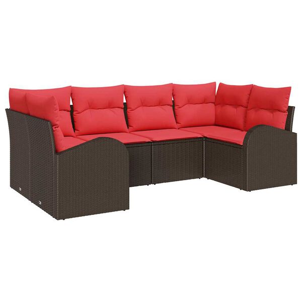 vidaXL Garden Sofa Set with Cushion 6 pcs Brown Synthetic: Poly Rattan