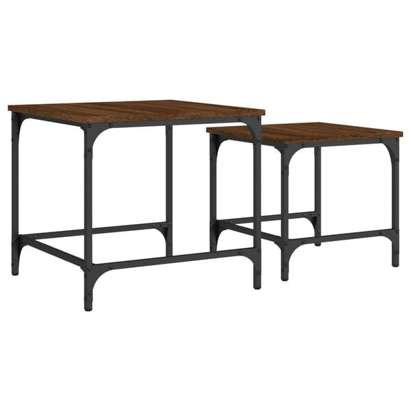 vidaXL Nesting Coffee Table Set of 2 Brown Oak Engineered wood, metal