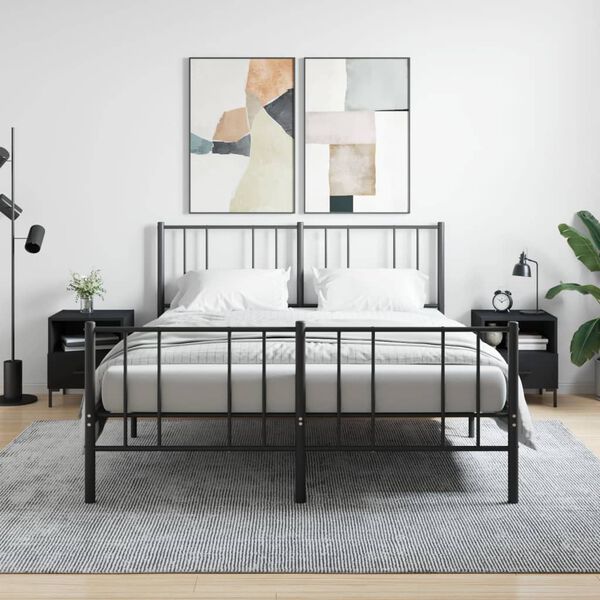 vidaXL Bedside Cabinet Set of 2 Black Engineered wood, Iron Medium