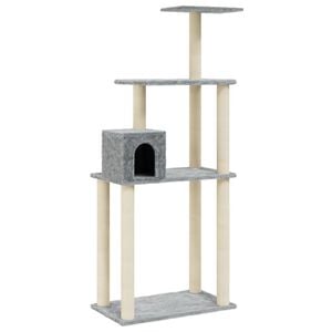 vidaXL Cat Tree Light Grey Engineered Wood, Plush, Sisal 58 inches Tall