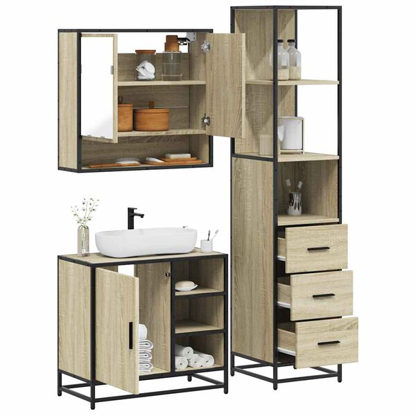 vidaXL Bathroom Furniture Set Sonoma Oak Engineered wood, Metal Standard