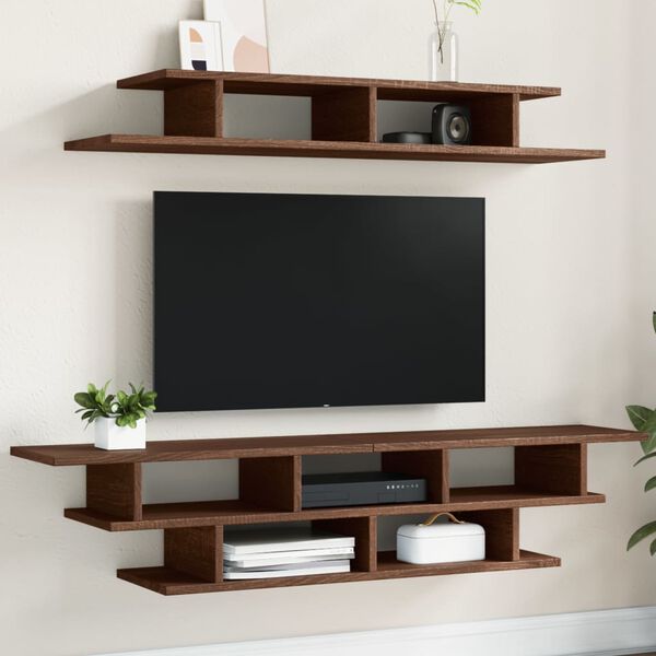 vidaXL TV Wall Unit Brown Oak Engineered Wood Medium Floating TV Unit