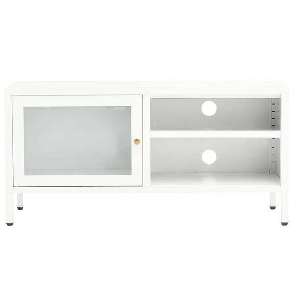 vidaXL TV Cabinet White White powder-coated steel, tempered glass Large