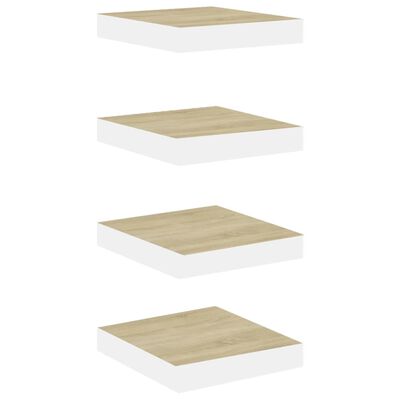 vidaXL Floating Wall Shelves 4 pcs Oak and White 9.1"x9.3"x1.5" MDF