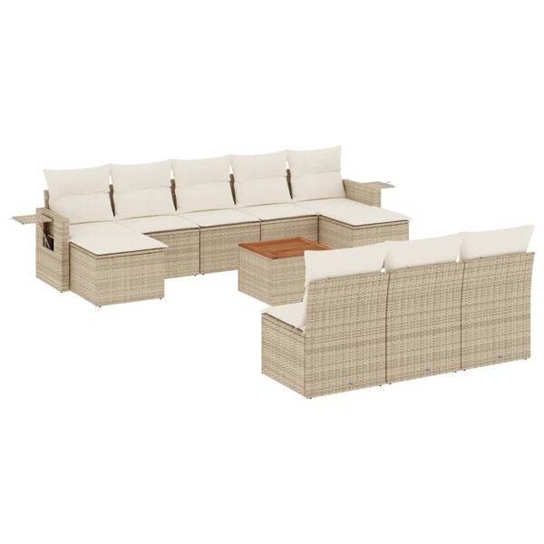 vidaXL Garden Sofa Set Beige Poly Rattan, Powder-Coated Steel, Acacia Wood