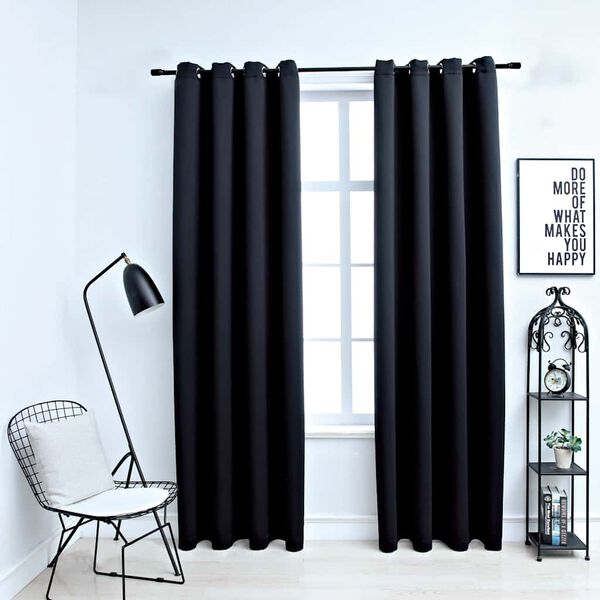 vidaXL Blackout Curtains with Metal Rings 2 pcs Black 55.1x96.5"