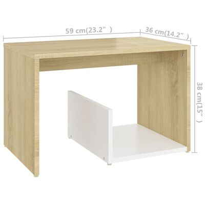 vidaXL Side Table White and Sonoma Oak 23.2"x14.2"x15" Engineered Wood
