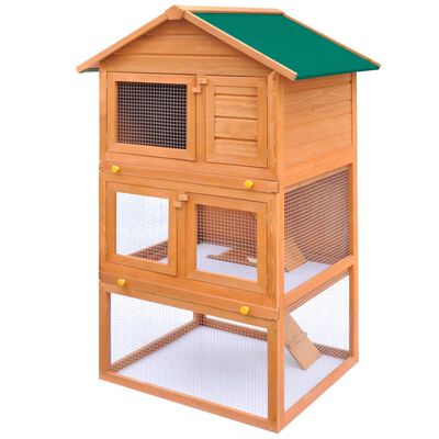 Outdoor Rabbit Hutch Small Animal House Pet Cage 3 Layers Wood 