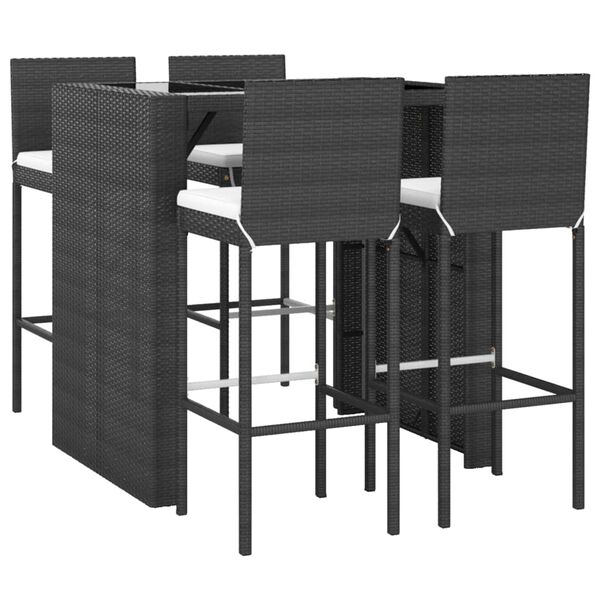 vidaXL Garden Bar Set Black table and chairs with cream cushions