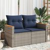 vidaXL Patio Sofa with Cushions 2-Seater Gray Poly Rattan