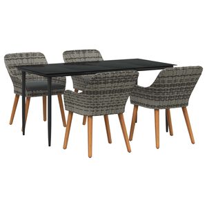 vidaXL Garden Dining Set with Cushion 5 pcs Grey Poly Rattan