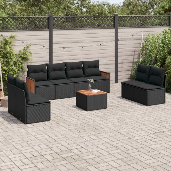 vidaXL Garden Sofa Set Black PE rattan Large Removable Covers