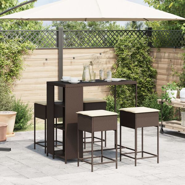 vidaXL Garden Bar Set Brown, Cream White PE Rattan, Steel, Polyester