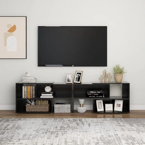 vidaXL TV Cabinet High gloss black Engineered wood Large Extendable