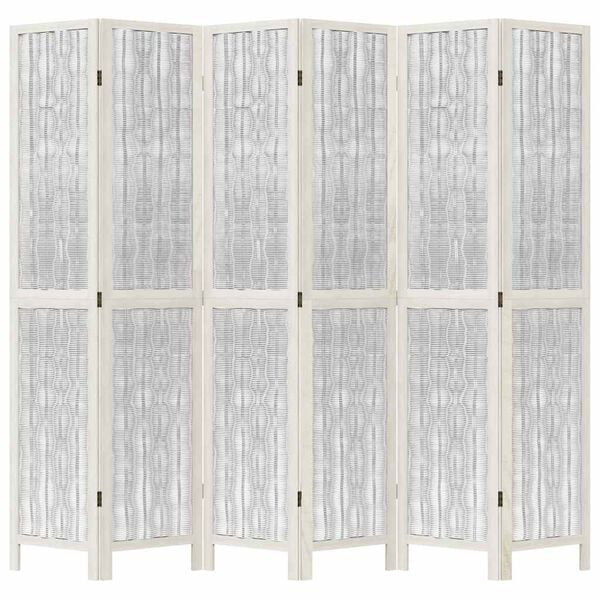 vidaXL Room Divider 6 Panels White Solid Wood Paulownia