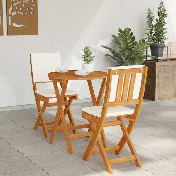 vidaXL Bistro Set with Cushion 3 pcs Oil Natural Solid Acacia Wood