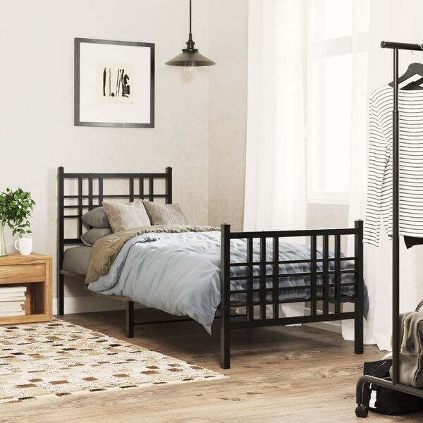 vidaXL Bed Frame Black Steel 29.5 x 75.0 in small single Bed Frame