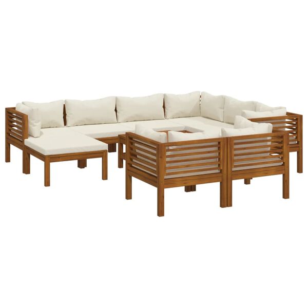 vidaXL Garden Lounge Set Cream cushions with natural wood finish